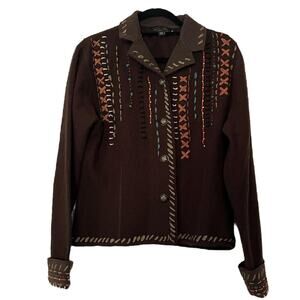 Brown Embroidered Women's Jacket